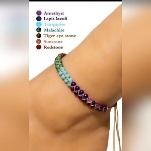 Multicolor Natural Stone Beaded Anklet Adjustable Size 6.29-11.81 Inches